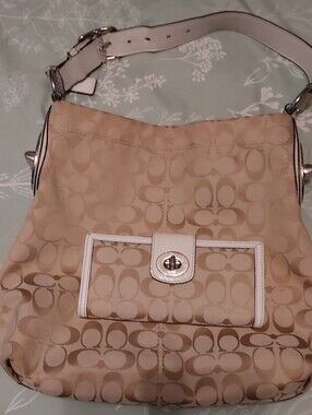 Coach Beige Signature Canvas Hobo with White Trim